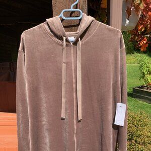 Chico's Zenergy hooded velour tunic top size 1 ( 8-10 ) M Suede Gray